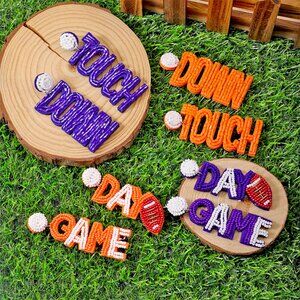 NEW TCU TEXAS CHRISTIAN UNIVERSITY BEADED WHITE & PURPLE EARRINGS TOUCHDOWN